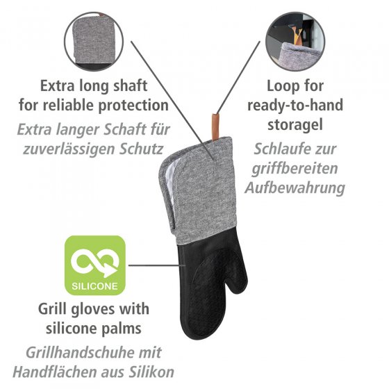 Topfhandschuhe Silikon Mod. Ada Schwarz, 2er, hitzebeständige Silikon-Kochhandschuhe 