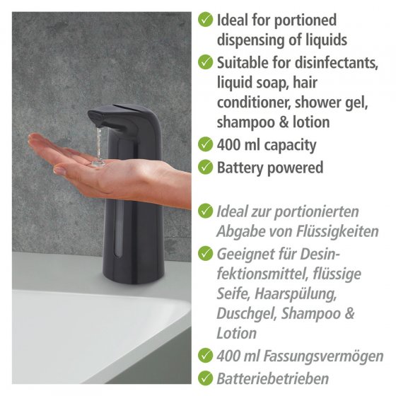 Sensor Desinfektionsmittel- und Seifenspender Mod. Larino Schwarz, automatischer Infrarot Spender