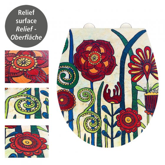WC-Sitz Rollin'Art Mod. Red Blossom, mit Relief Oberfläche und Absenkautomatik 