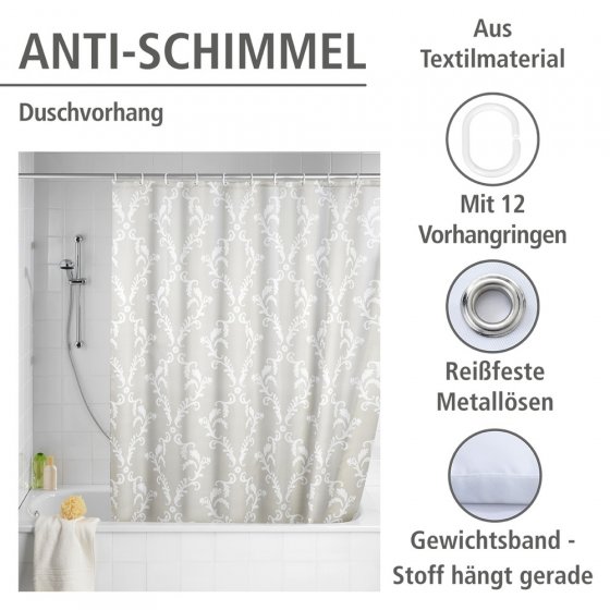 Anti-Schimmel Duschvorhang Mod. Baroque, Textil (Polyester), 180 x 200 cm, waschbar