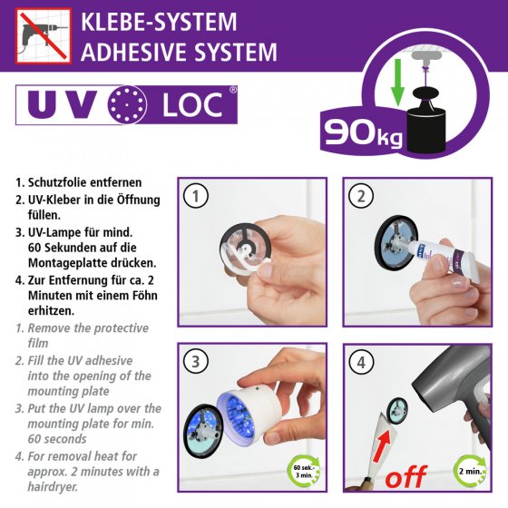 UV-Loc® Zahnputzbecherhalter Mod. Udine, Befestigen ohne Bohren mit innovativem Klebesystem