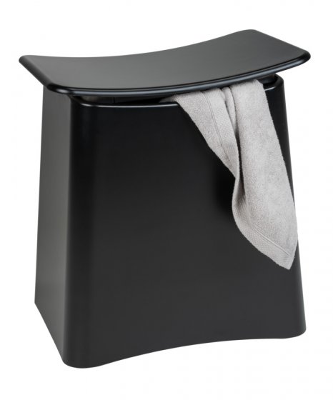 2in1 Badhocker Mod. Wing Schwarz Matt, Badhocker mit herausnehmbarem Wäschesack