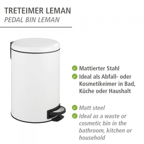 Treteimer Mod. Leman Easy Close Weiß 12 L, mit herausnehmbarem Einsatz