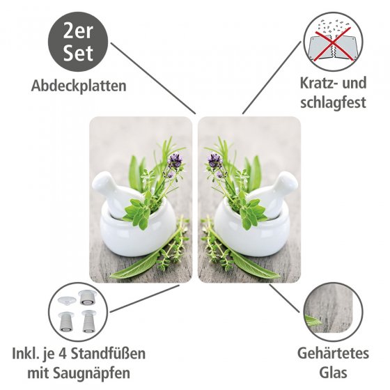 Herdabdeckplatte Universal Kräutergarten 2er Set, für alle Herdarten