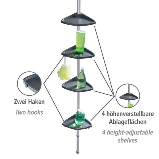 Teleskop Duschecke Compact Silber, mit 4 Ablagen 