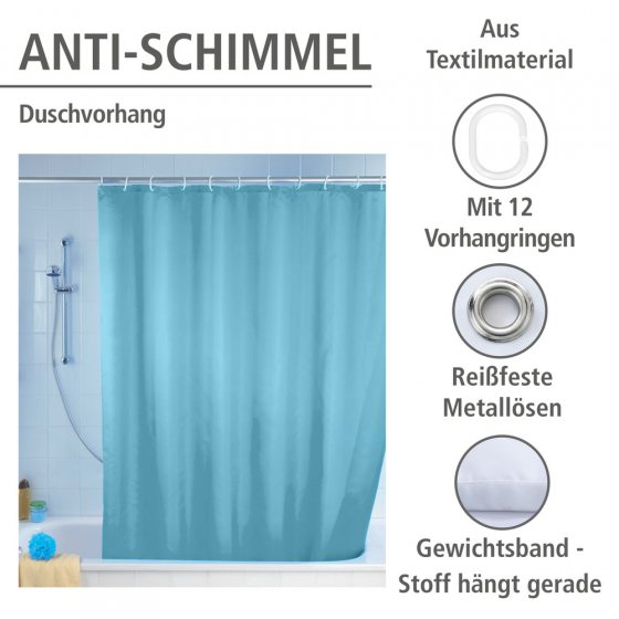 Anti-Schimmel Duschvorhang Uni Light Blue, Textil (Polyester), 180 x 200 cm, waschbar 