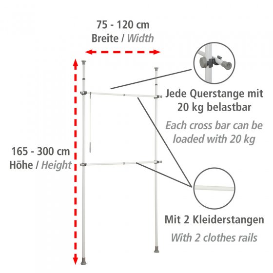 Teleskop-Garderobensystem Mod. Herkules Basic, verstellbares Ordnungssystem