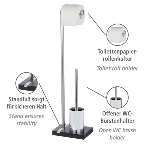 Stand WC-Garnitur Mod. Noble Black, mit Chrom-Applikation