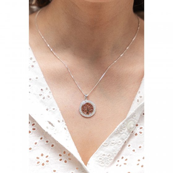 Halskette Silber 925 zweifarbig mit Lebensbaum-Motiv 