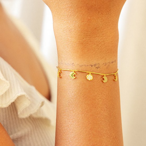 Armband 925 Silber vergoldet Anhänger Mondphasen Zirkonia 