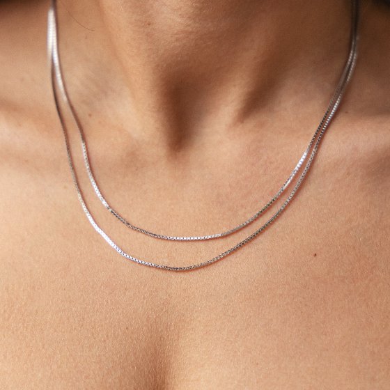 Collier 925/- Sterling Silber Venezianer Kette rhodiniert zweireihig 