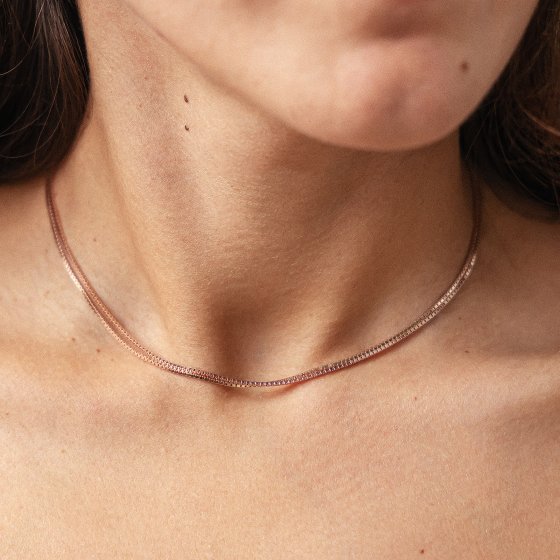 Collier Choker 925/- Sterling Silber Venezianer Kette rosé vergoldet zweireihig 