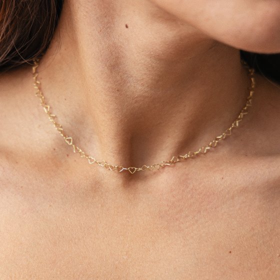 Collier 925 Silber vergoldet Herzchenkette Choker 