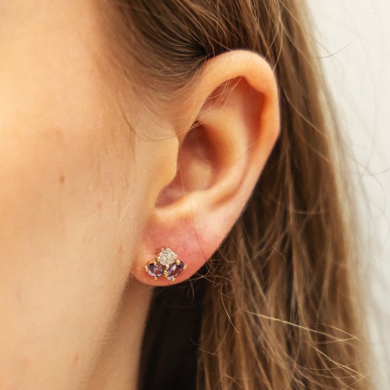 Ohrringe Gold 375 Amethyst + Zirkonia 