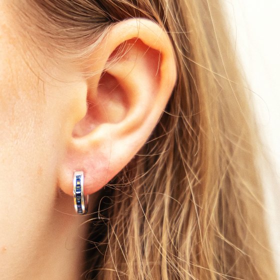 Ohrringe Gold 585 mit echtem blauen Safir 12mm Durchmesser 