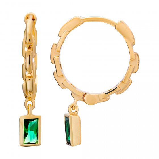 Creole 925 Sterling Silber vergoldet Kettendesign Baguette Anhänger grün 