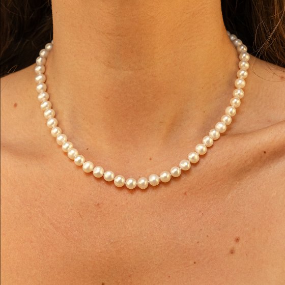 Halskette Gold 375 mit Perle weiß 6,5-7mm 