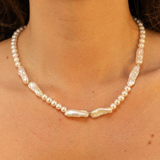 Halskette Gold 585 Perle weiß 6-7mm 