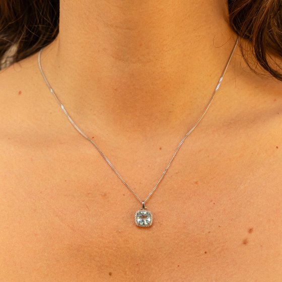 Halskette 375 Gold mit Blautopas (beh.) und Zirkonia weiß 