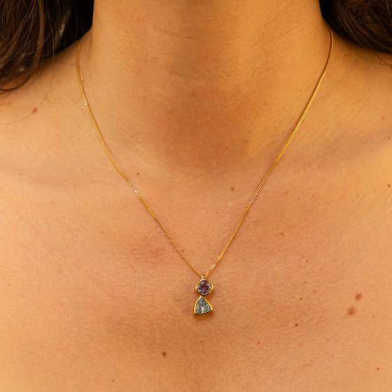 Halskette Gold 375 mit Blautopas (beh.) + Amethyst 