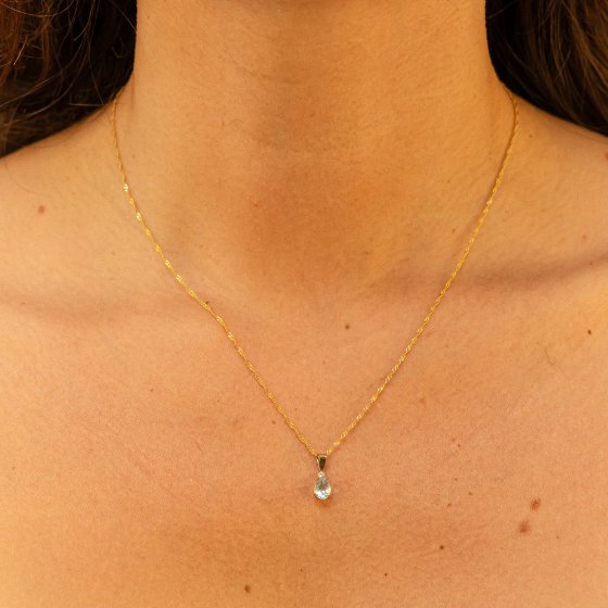 Halskette 375 Gold mit Blautopas (beh.) und Zirkonia weiß 