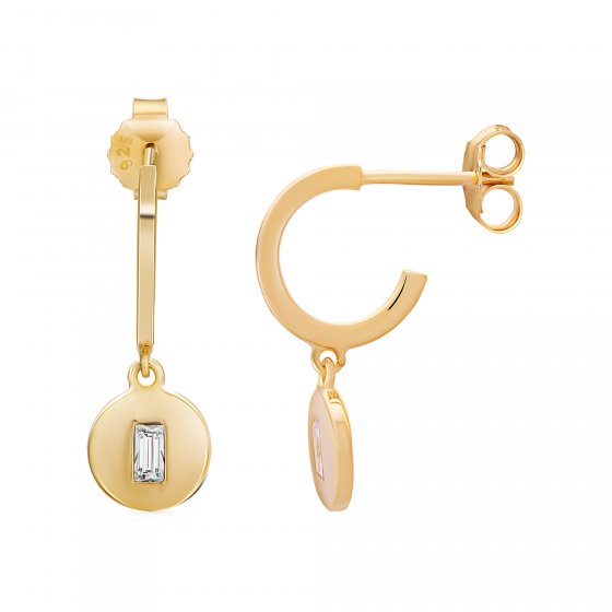 Creole 925 Sterling Silber gelb vergoldet Boho Zirkonia Anhänger 