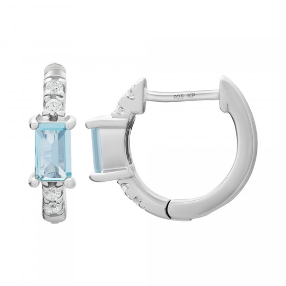 Creole 925 Sterling Silber mit Zirkonia und Aquamarin 