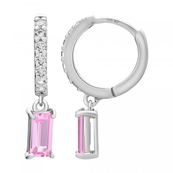 Creole 925 Sterling Silber rhodiniert mit rosa Zirkonia 