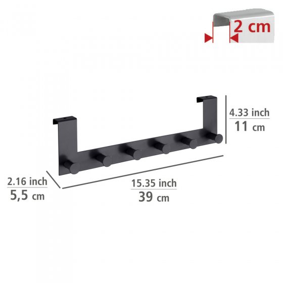 Türgarderobe Mod. Celano Schwarz, 6 Haken, für Türfalzstärken bis 2 cm 