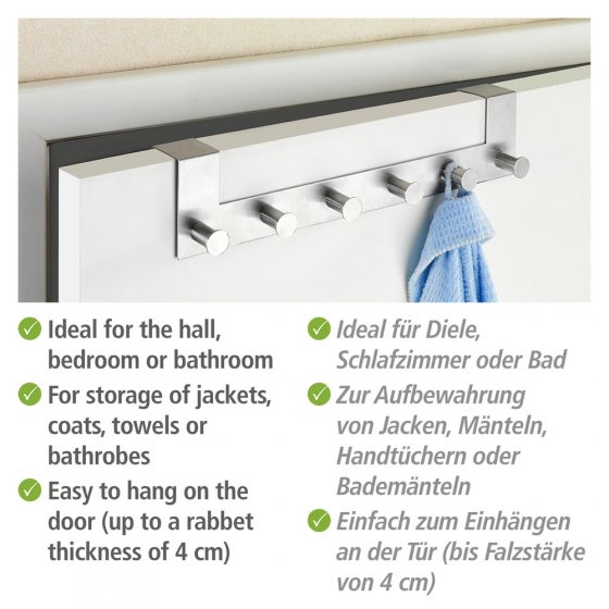Türgarderobe Edelstahl Mod. Celano 4 cm, 6 Haken, für Türfalzstärken bis 4 cm