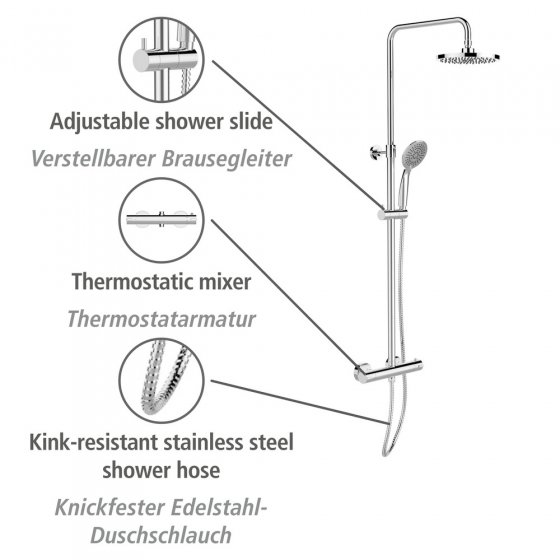 Duschsystem Mod. Young Eco mit Thermostat-Armatur Chrom, inkl. 2 Watersaving Regulatoren 