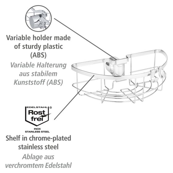 Duschstangencaddy Mod. Floresta Rund, Anbringung ohne Bohren und Schrauben 