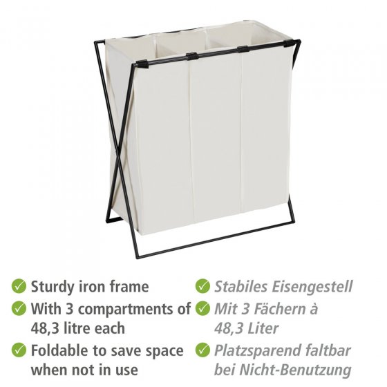 Wäschesammler Mod. Trio XL Beige, mit drei Fächern 