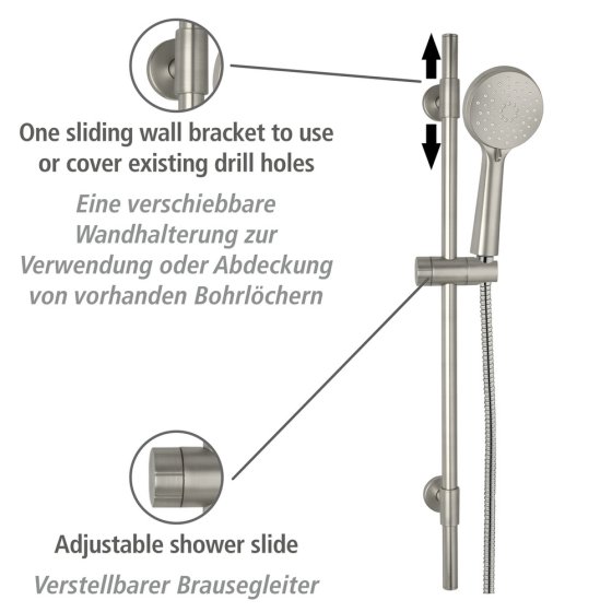 Brauseset Mod. Young Edelstahl gebürstet, Länge Stange: 66 cm 