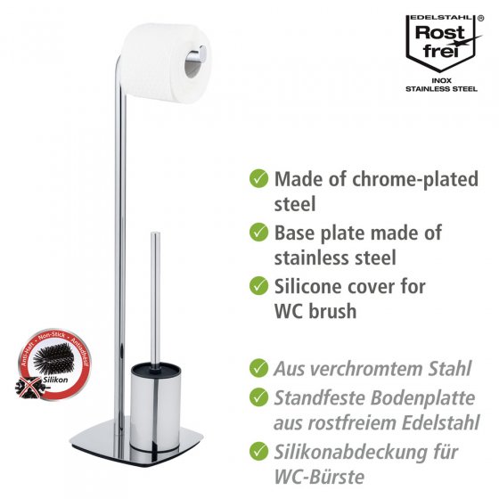 Stand WC-Garnitur Mod. Iria, chrom, mit WC-Papierrollenhalter und WC-Bürste 