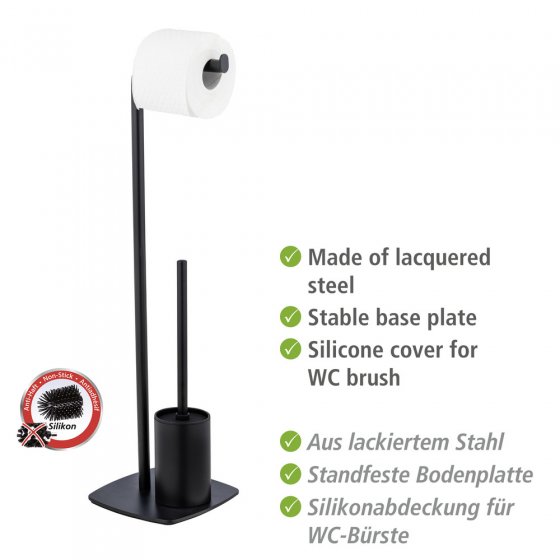 Stand WC-Garnitur Mod. Iria Schwarz, mit WC-Papierrollenhalter und WC-Bürste