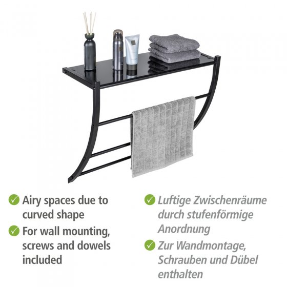 Wandregal Mod. Tarderia Schwarz, Ablage aus Glas 