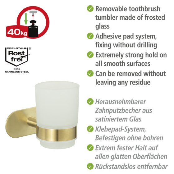 Turbo-Loc® Zahnputzbecher Mod. Orea Uno Gold Matt, Befestigen ohne bohren 