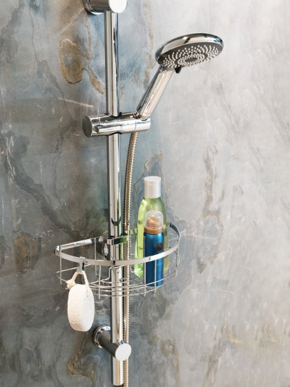 Duschstangencaddy Mod. Floresta Rund, Anbringung ohne Bohren und Schrauben 