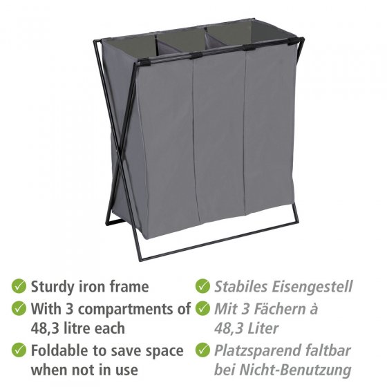 Wäschesammler Mod. Trio XL Grau, mit drei Fächern 