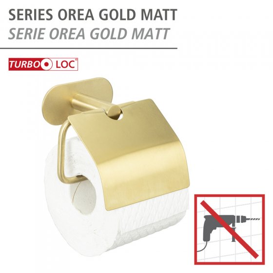 Turbo-Loc® Toilettenpapierhalter mit Deckel Mod. Orea Gold Matt, Befestigen ohne bohren 