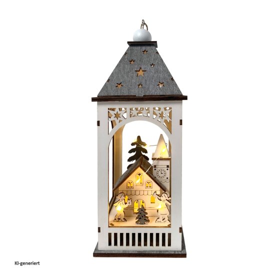 LED Weihnachtslaterne mit Kirche 