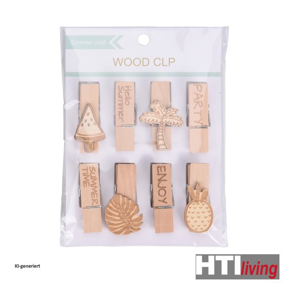 Briefklemme, 8 Stück Holz 