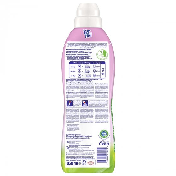 Vernel Wild Rose Frische Momente Weichspülerkonzentrat 858ml 4er Pack 