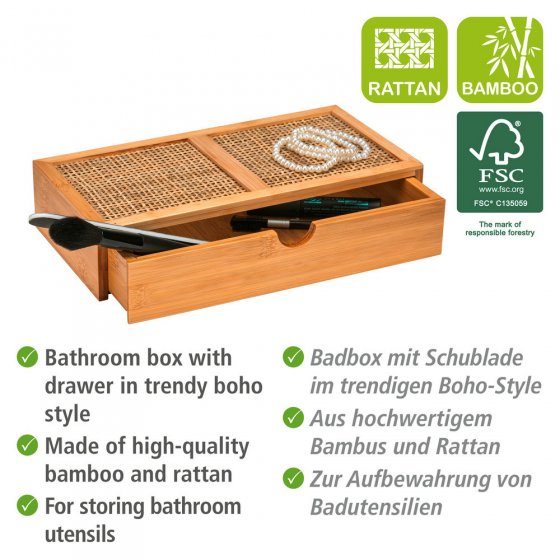 Badbox Mod. Allegre mit Schublade, aus Bambus und Rattan 
