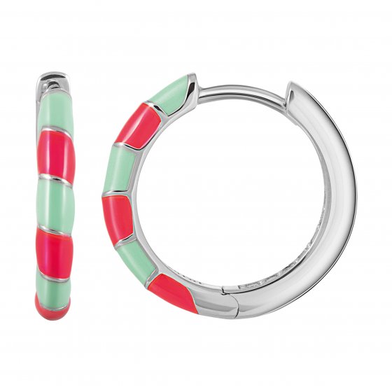 Creole 925  Silber rhodiniert Email in pink und türkis 