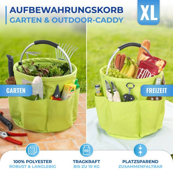 Universal Garten Caddy XL, 34 l, Grün, mit 6 Außentaschen für Gartenwerkzeug 