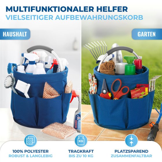 Universal Reinigungs Caddy 16 l, Blau, mit 6 Außentaschen für Schwämme und Tücher 