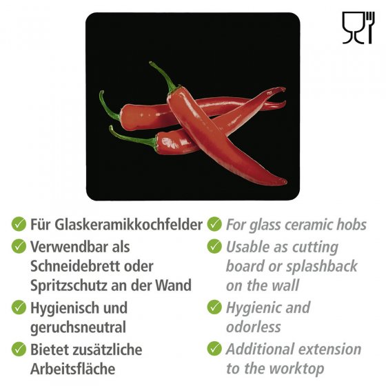Motivplatte Mod. Hot Peperoni, gehärtetes Glas