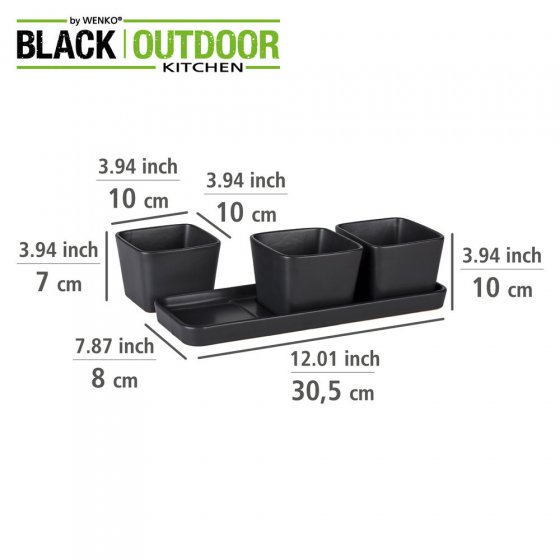 Snack & Dip Schalen Set Schwarz matt, Tablett mit 3 x 300 ml Schalen 